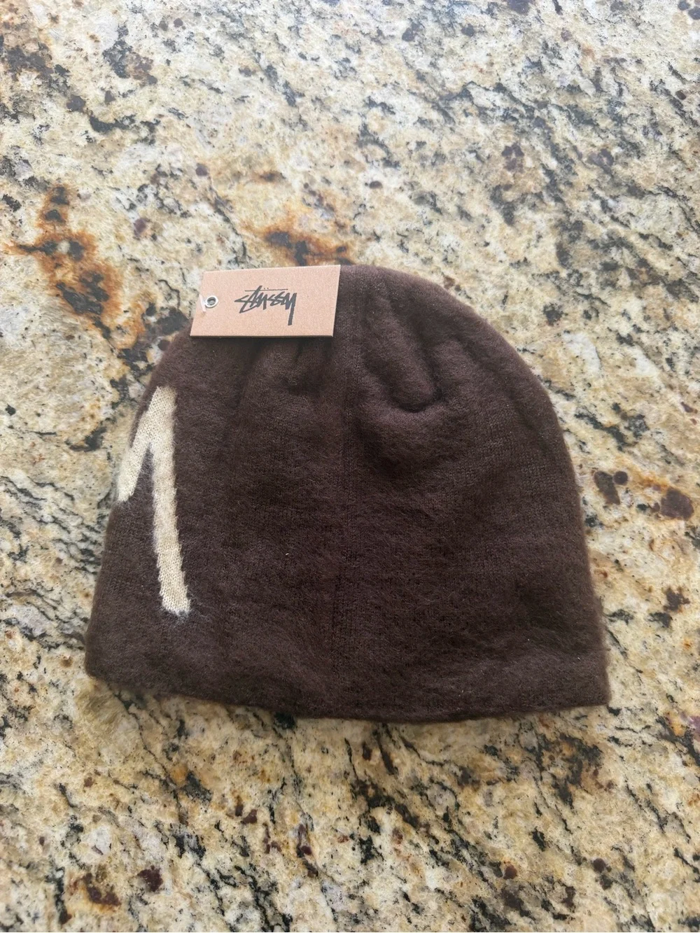 Stussy Brown Beanie with Cream Logo